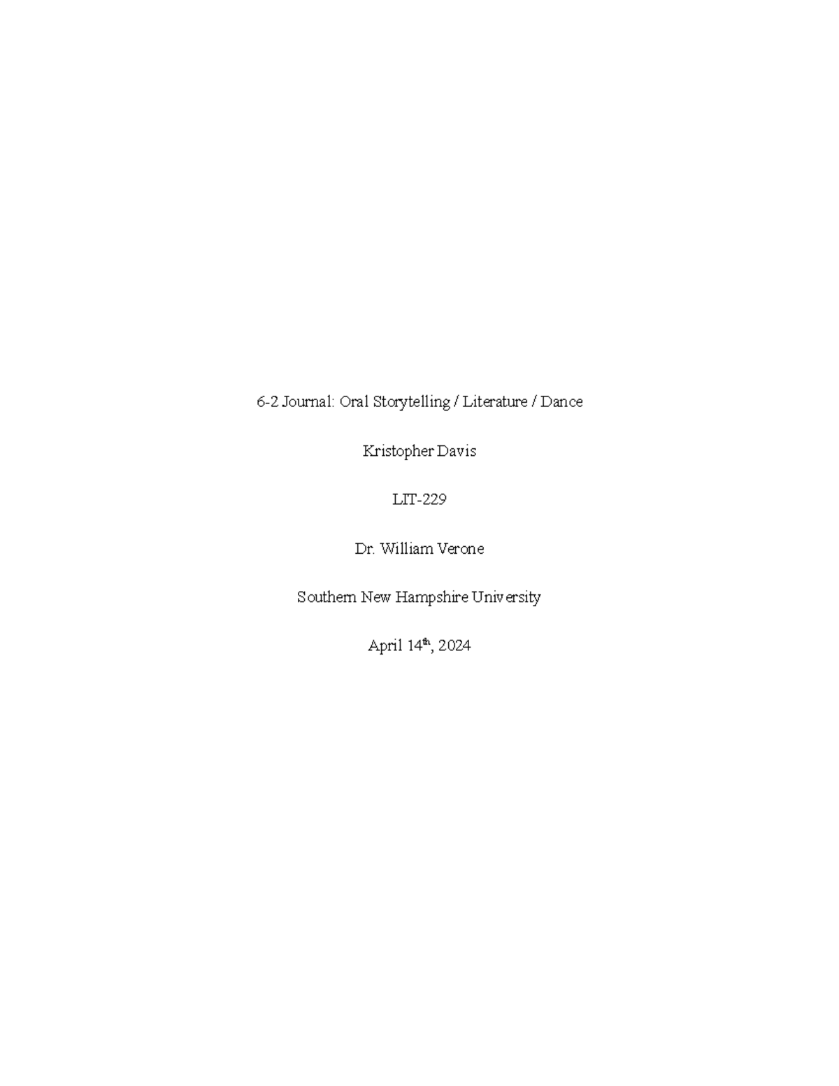 LIT229 6 2 Journal - 6-2 Journal: Oral Storytelling / Literature ...