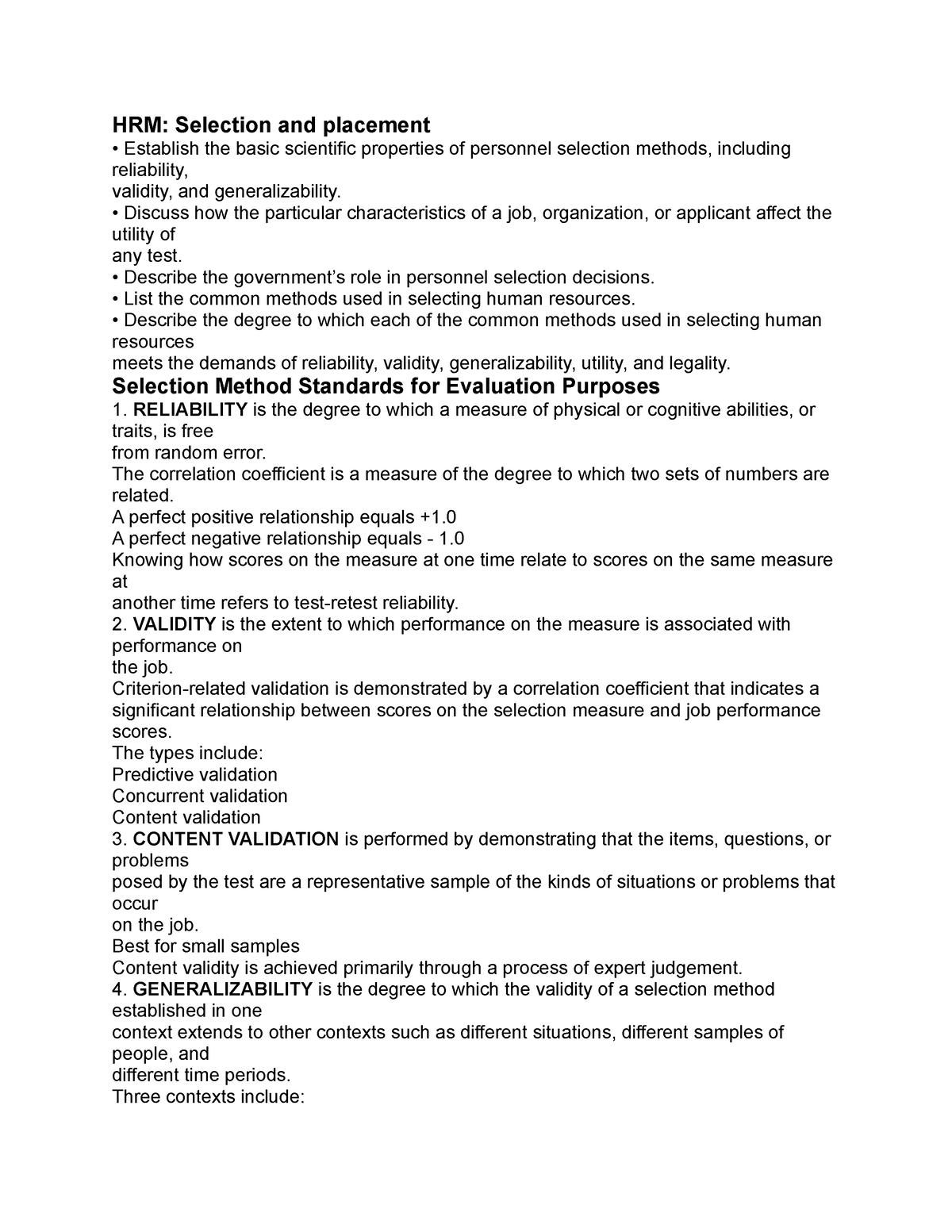 HRM Chapter 6 Notes - HRM: Selection And Placement Establish The Basic ...