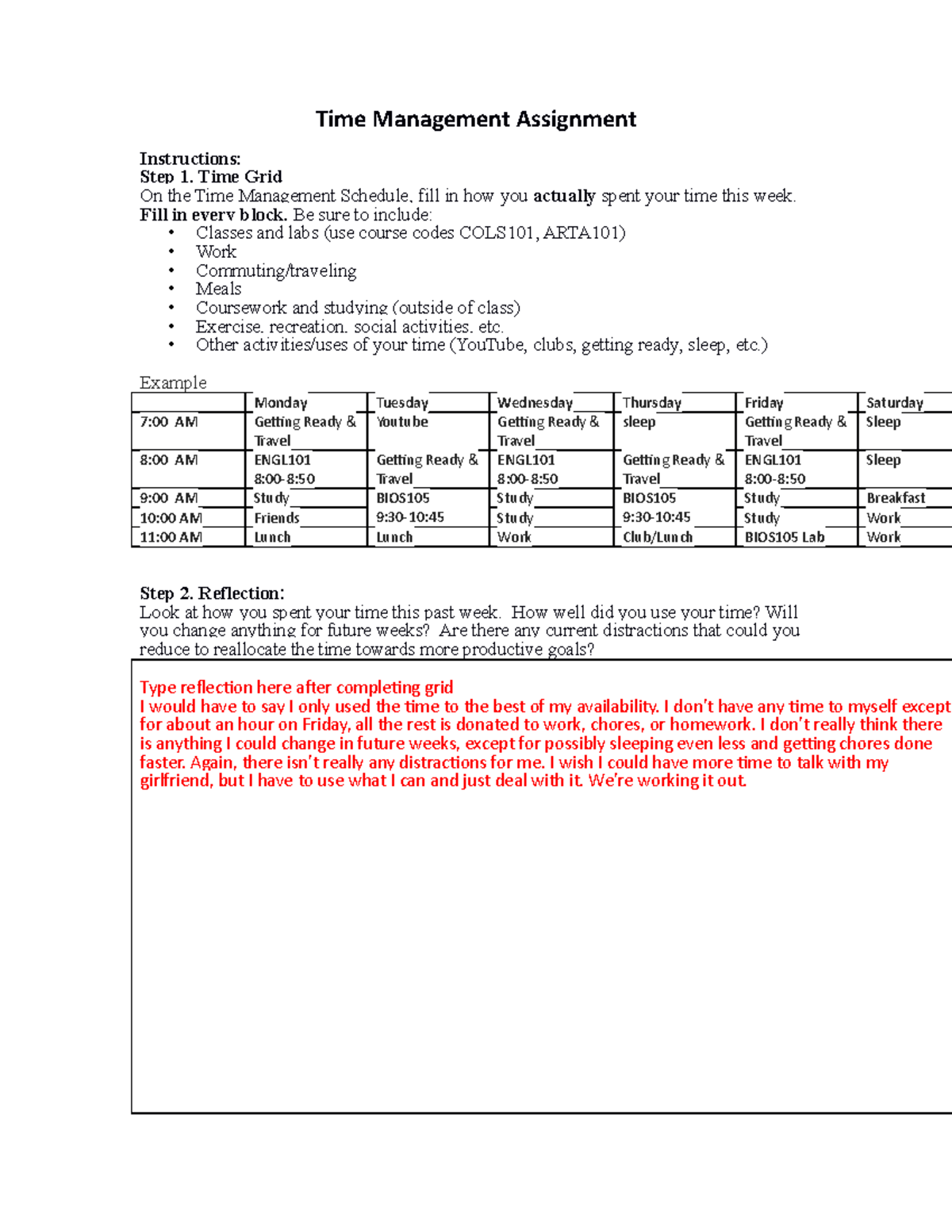 time management assignment pdf