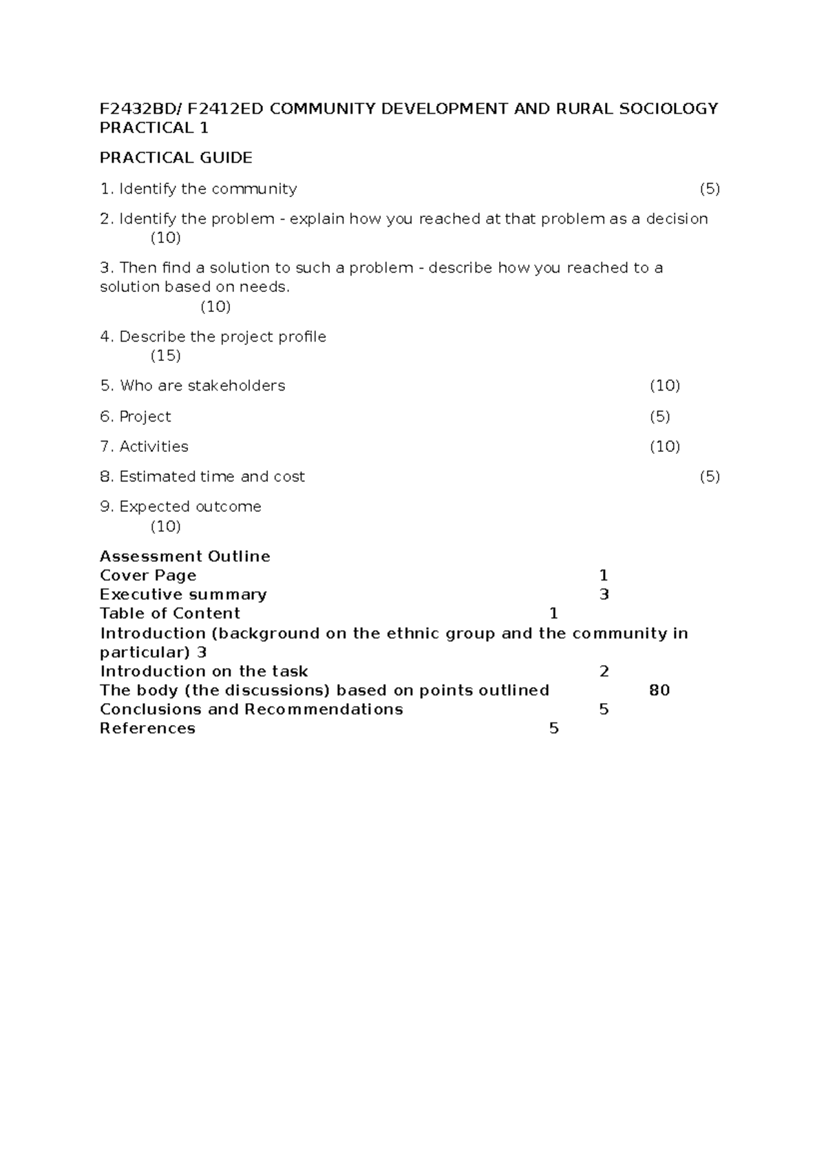 Practical 1 Community D and R Sociology 2024 - F2432BD/ F2412ED ...