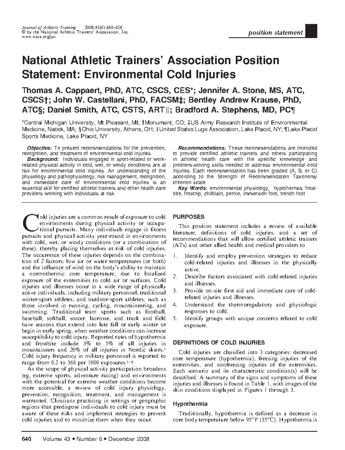 NATA Environmental Cold Injuries 1062-6050-43 - National Athletic ...