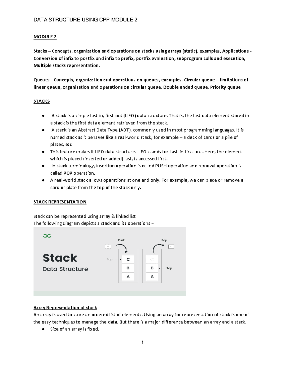 DS M2 BCA - Data structure notes - MODULE 2 Stacks – Concepts ...