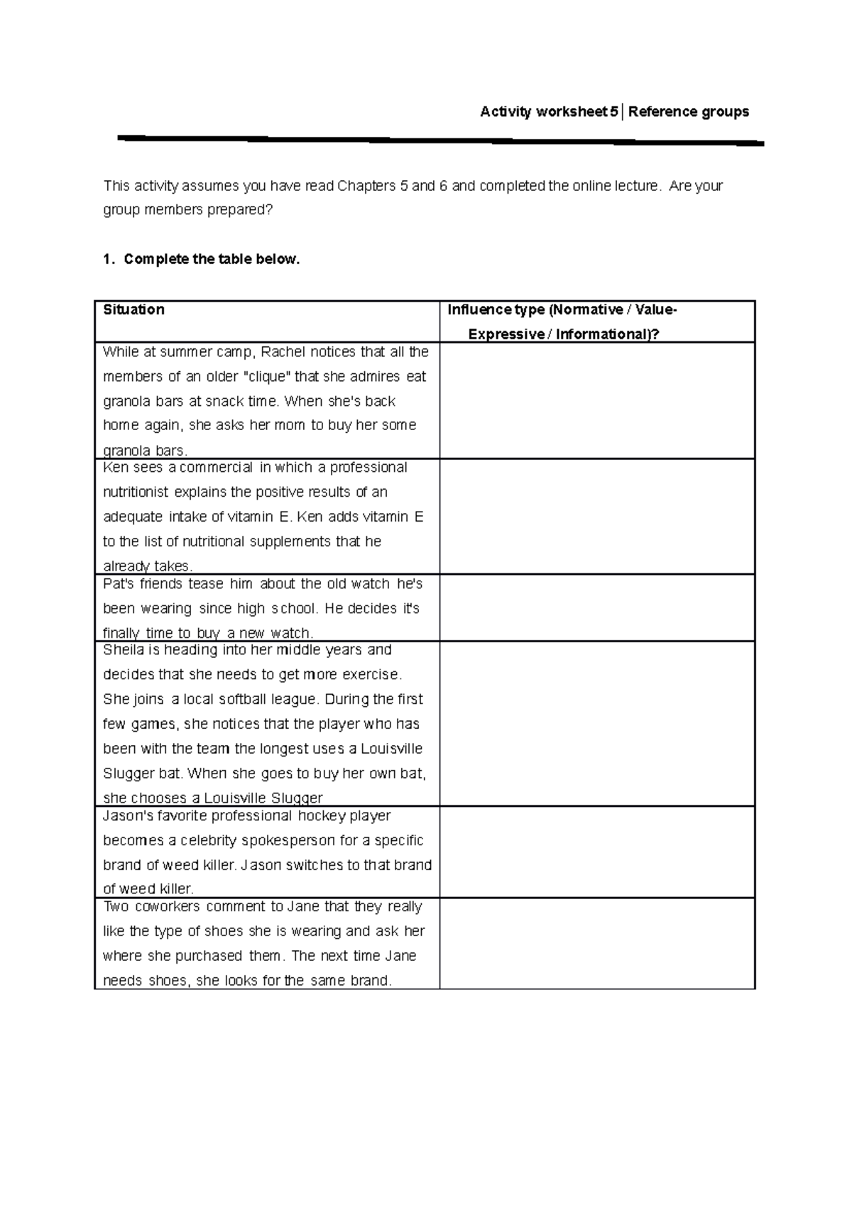 5 Reference groups - Practice - Activity worksheet 5 │ Reference groups ...