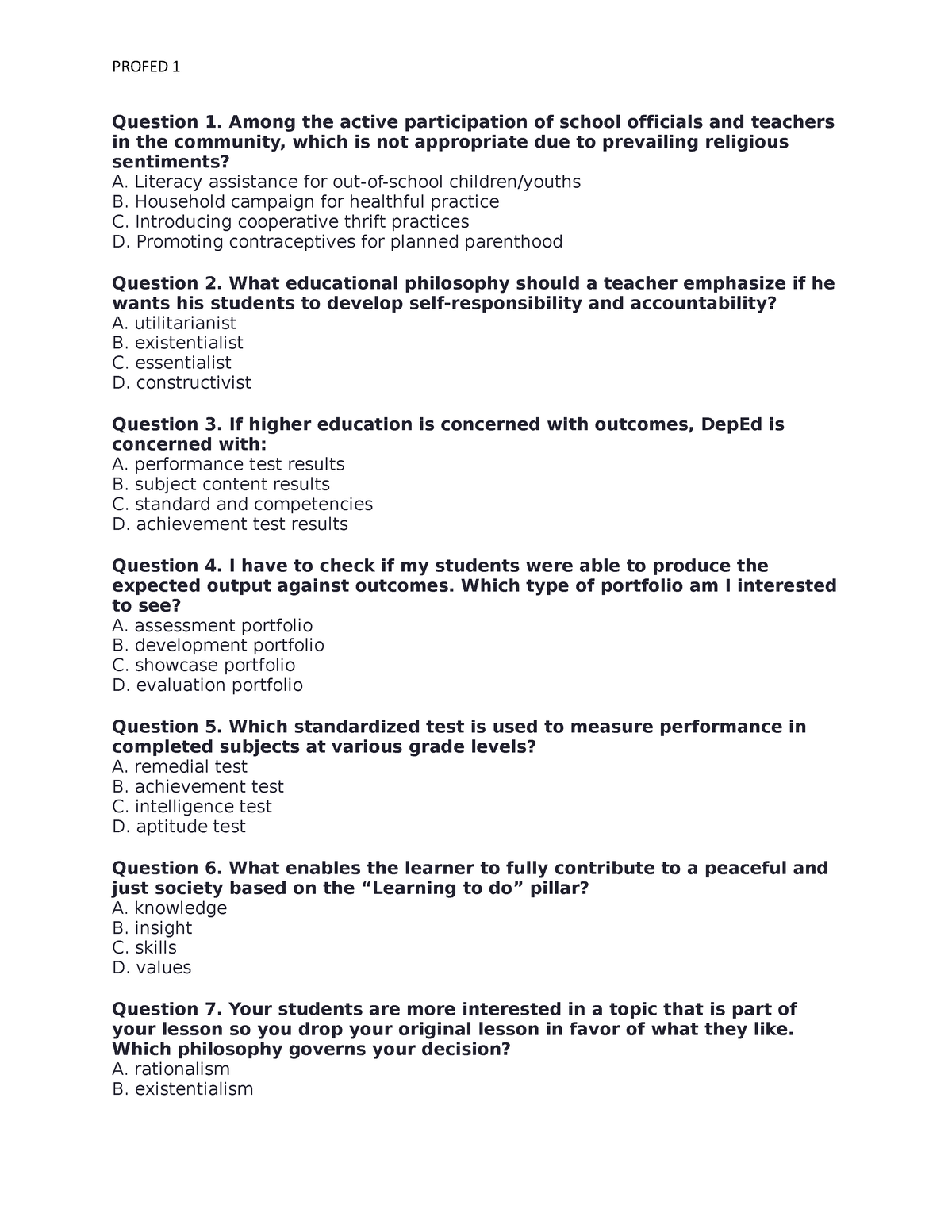 Profed 1 - Drills You Can Use To Have Mastery And Develop Testmanship ...