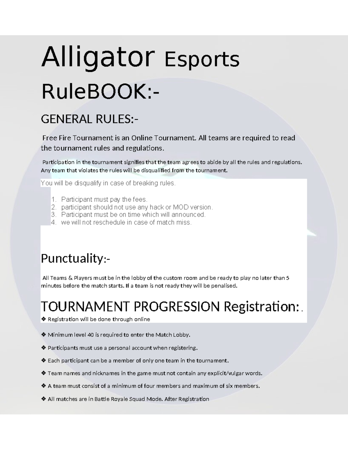 Alligator Esports - xfbzsbz - Alligator Esports RuleBOOK:- GENERAL ...