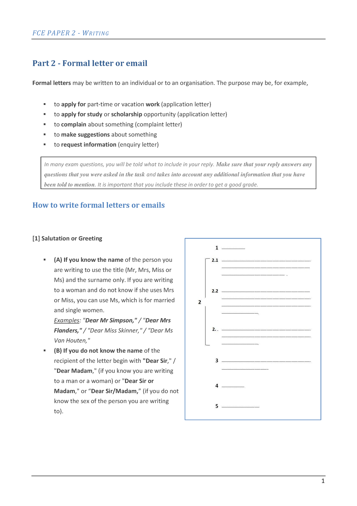 CAE - Formal Letter/email: Paper 2 Writing - Part 2, PDF, Communication