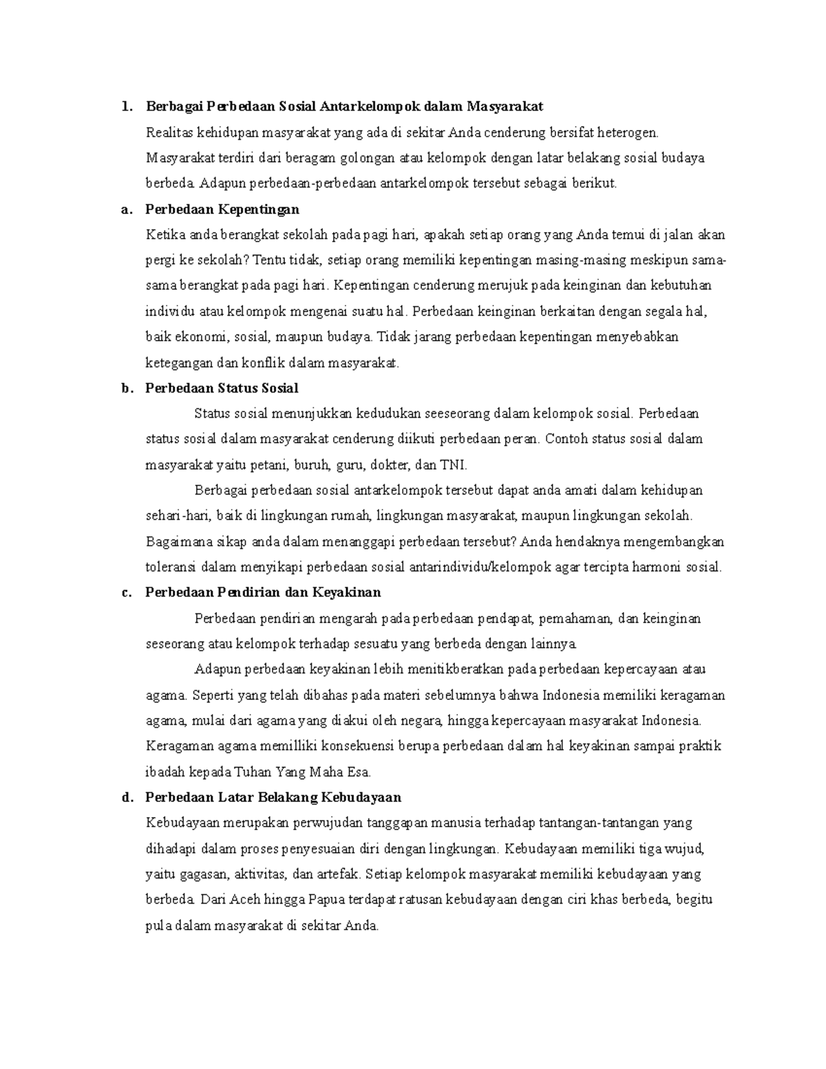 Berbagai Perbedaan Sosial Antarkelompok dalam Masyarakat Masyarakat