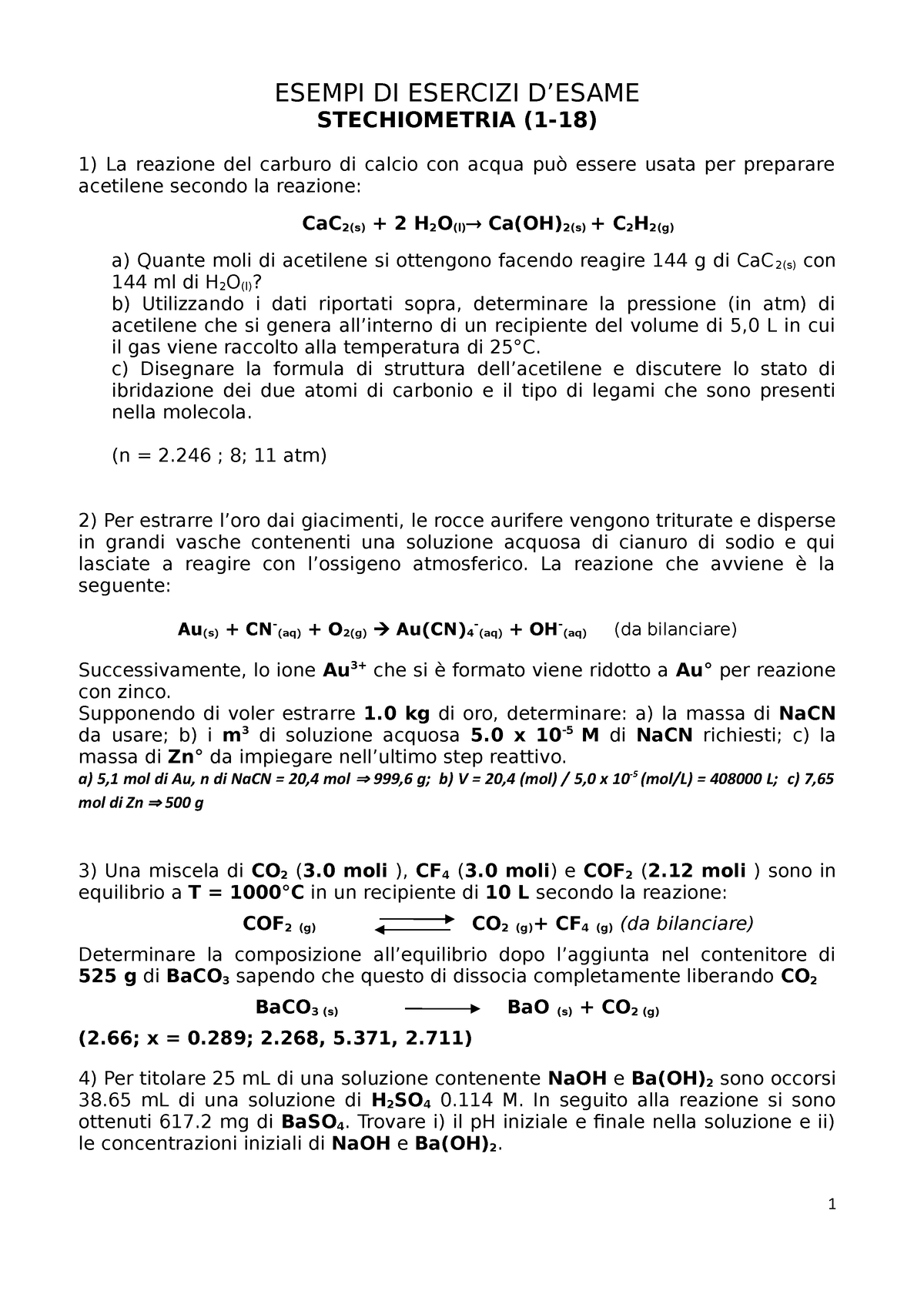 Esercizi Stile Compito Tutto Programma - ESEMPI DI ESERCIZI D'ESAME  STECHIOMETRIA (1-18) La reazione - Studocu