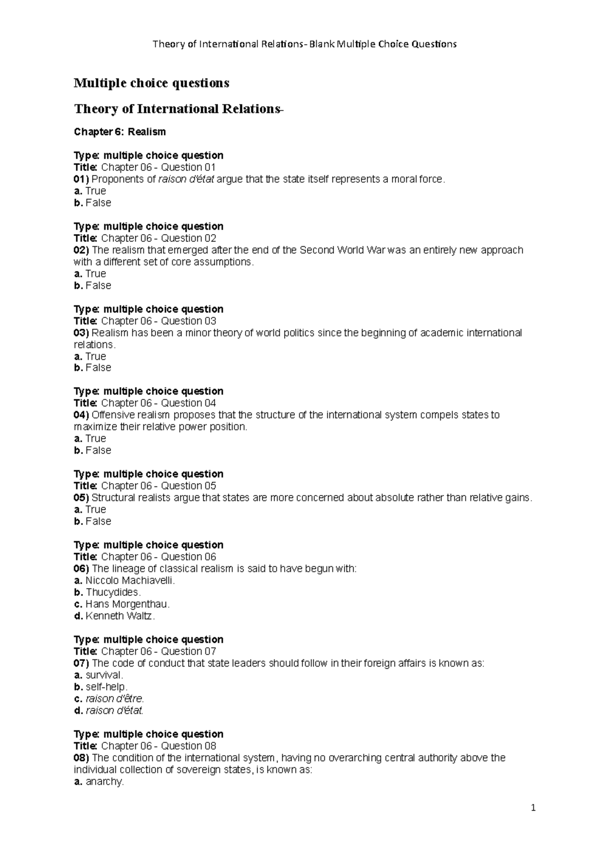 Multiple Choice Test Questions Examples