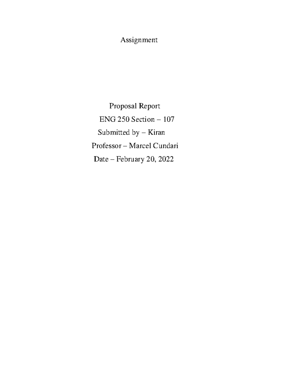 Document 49 - analytical - Assignment Proposal Report ENG 250 Section ...