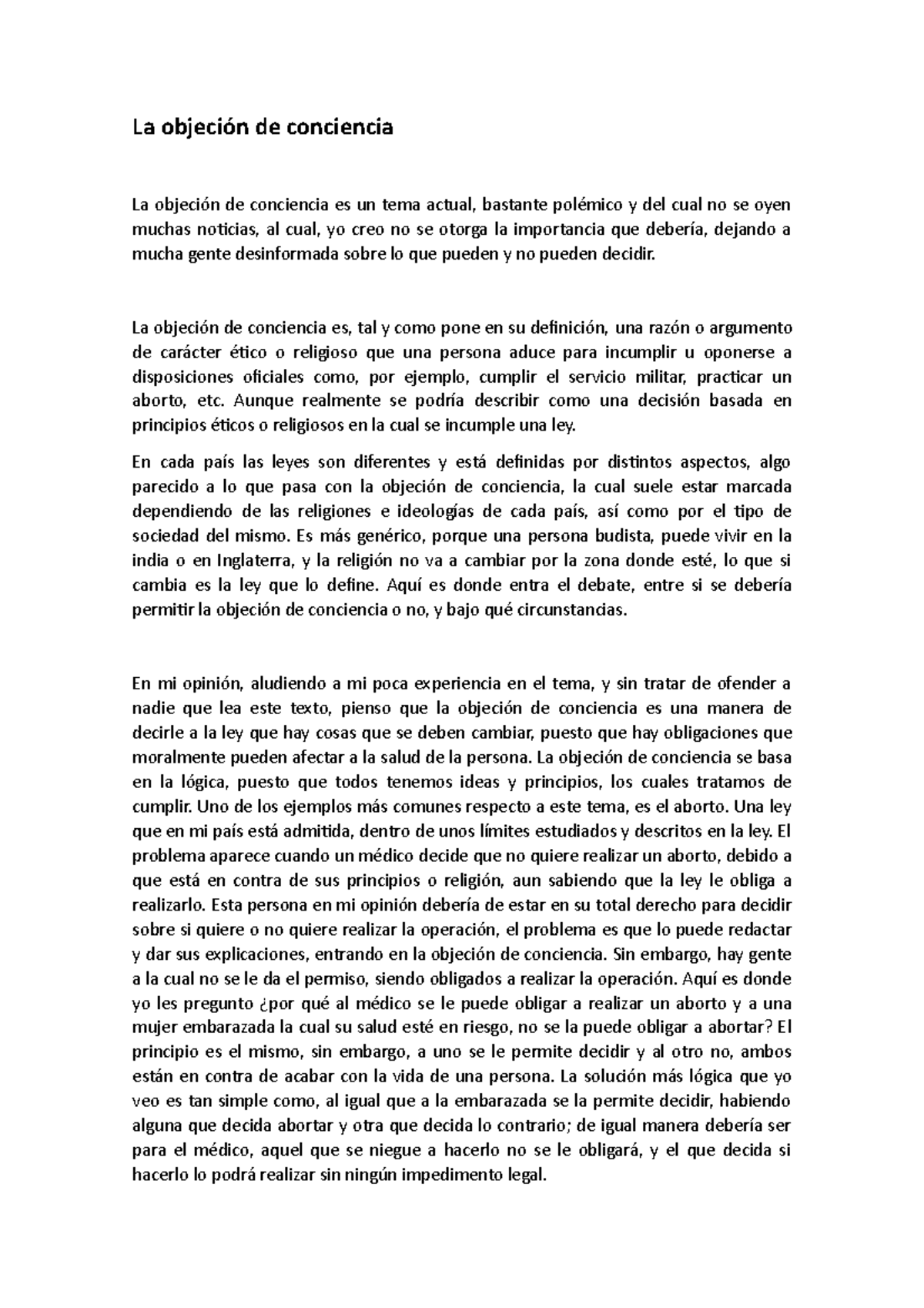 La objeción de conciencia - La objeción de conciencia La objeción de ...