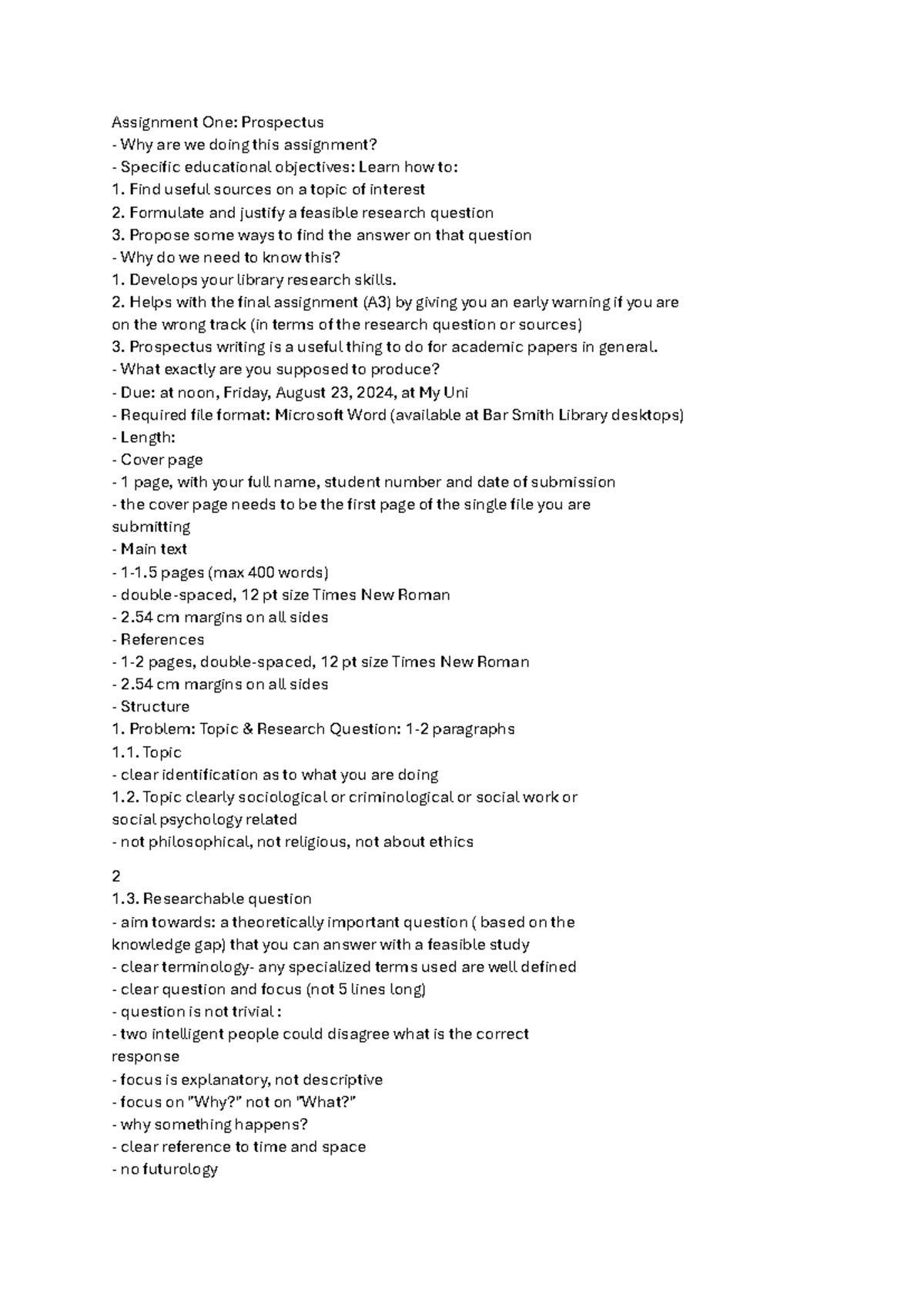 Assignment One social research - Assignment One: Prospectus Why are we ...