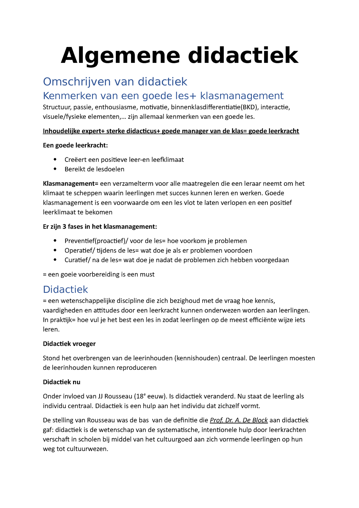 Algemene Didactiek - Samenvatting - Algemene Didactiek Omschrijven Van ...