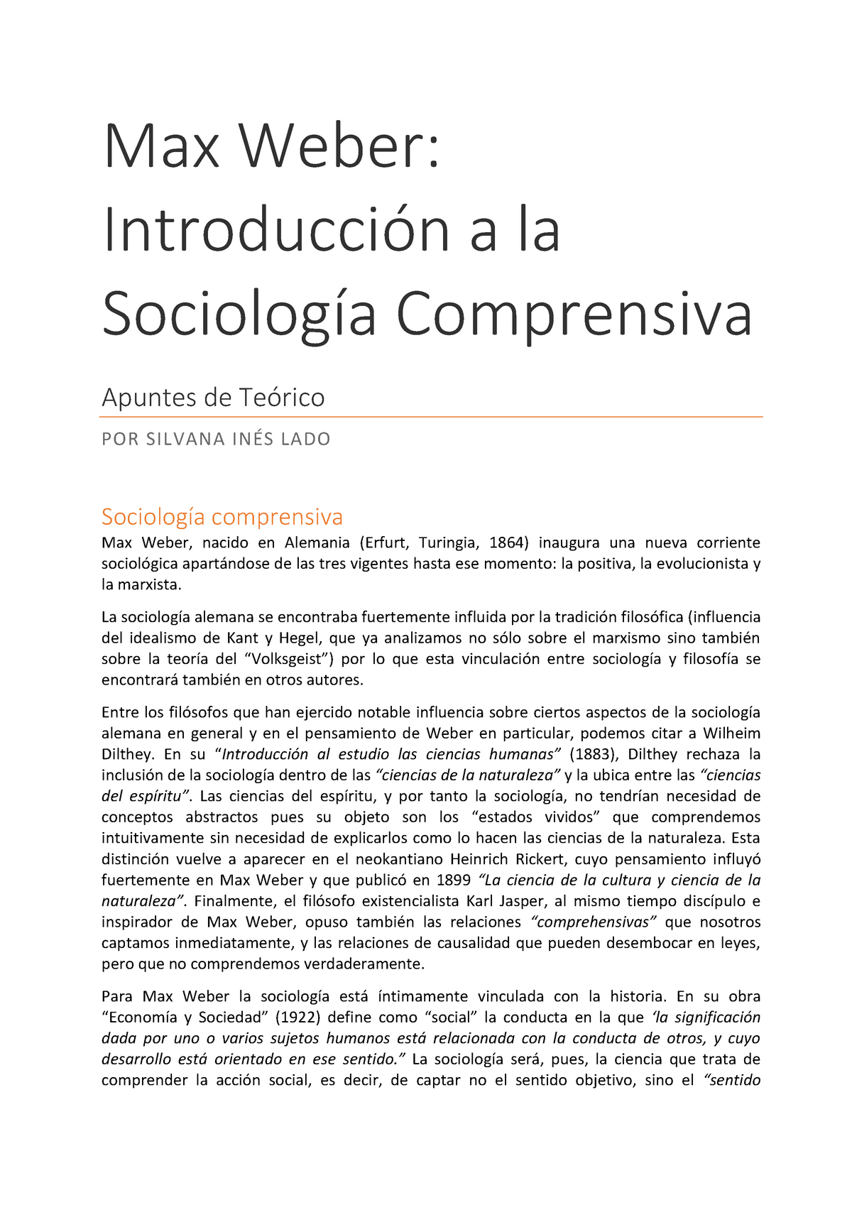 Lado Max Weber y la Sociología Comprensiva Max Weber Introducción a la Sociología Comprensiva