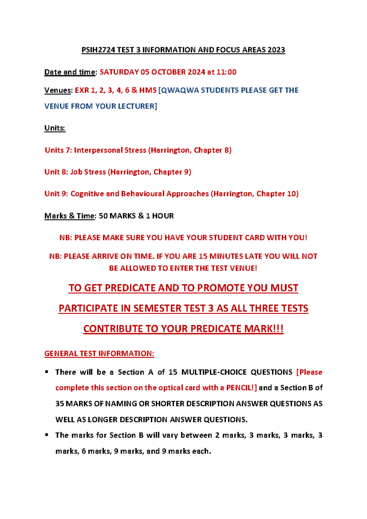 PSIH2724 Semester Test 3 Information and Focus Areas 2024 - PSIH2724 ...