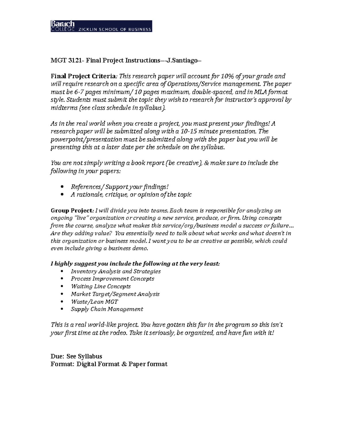 MGT 3121 Final Project(1) The paper must be 67 pages minimum/ 10