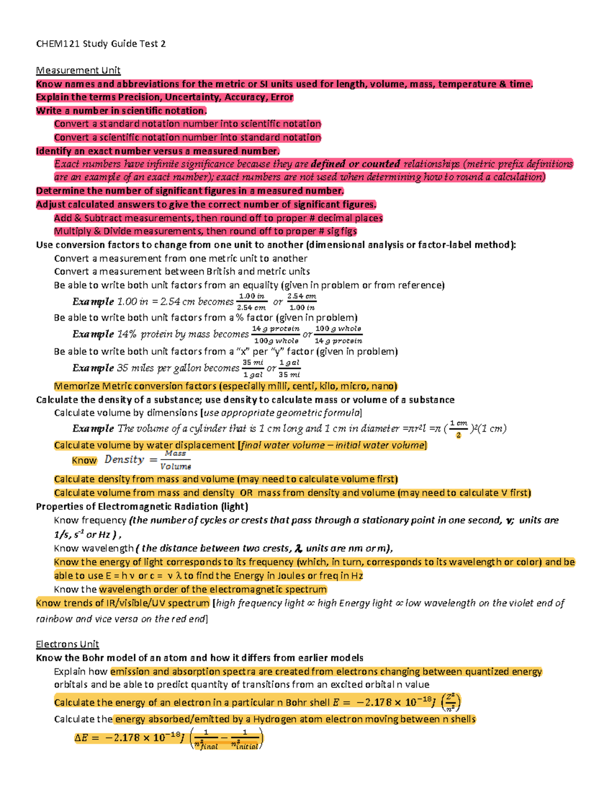 Test 2 Study Guide - chem 121 dr littl e - CHEM121 Study Guide Test 2 ...