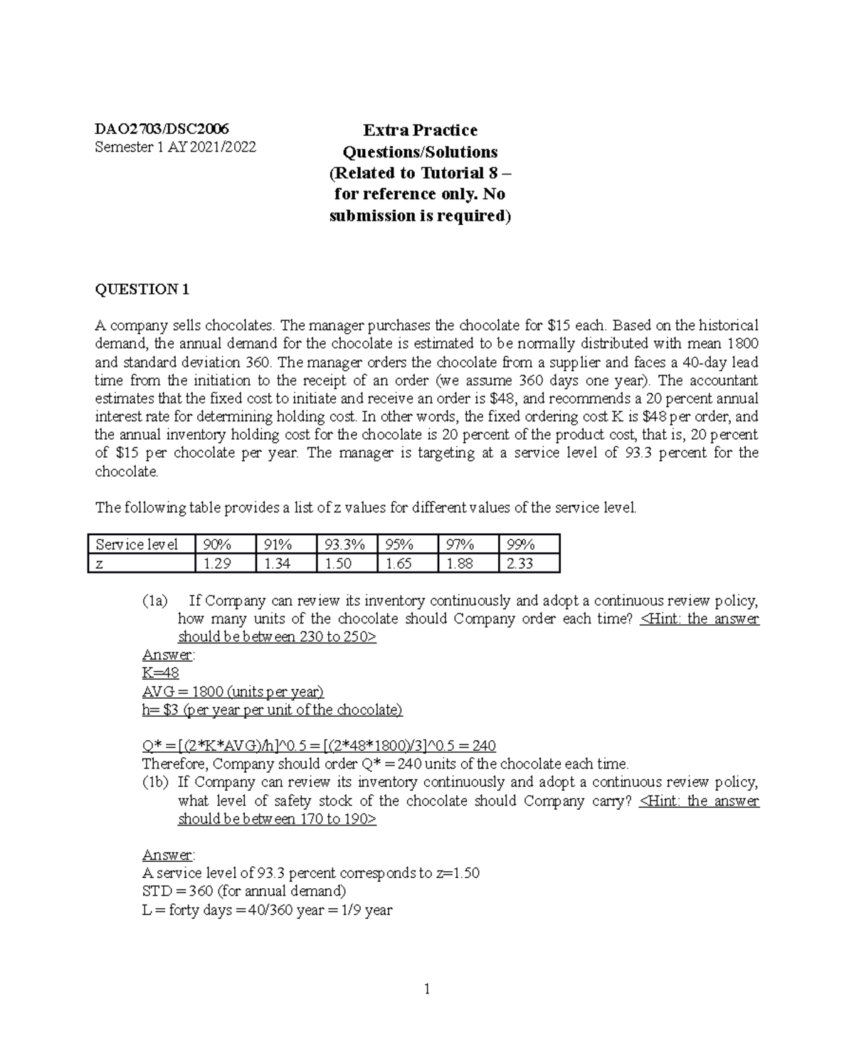Extra Practice Questions and Solutions related to Tutorial 8 - DAO2703 ...