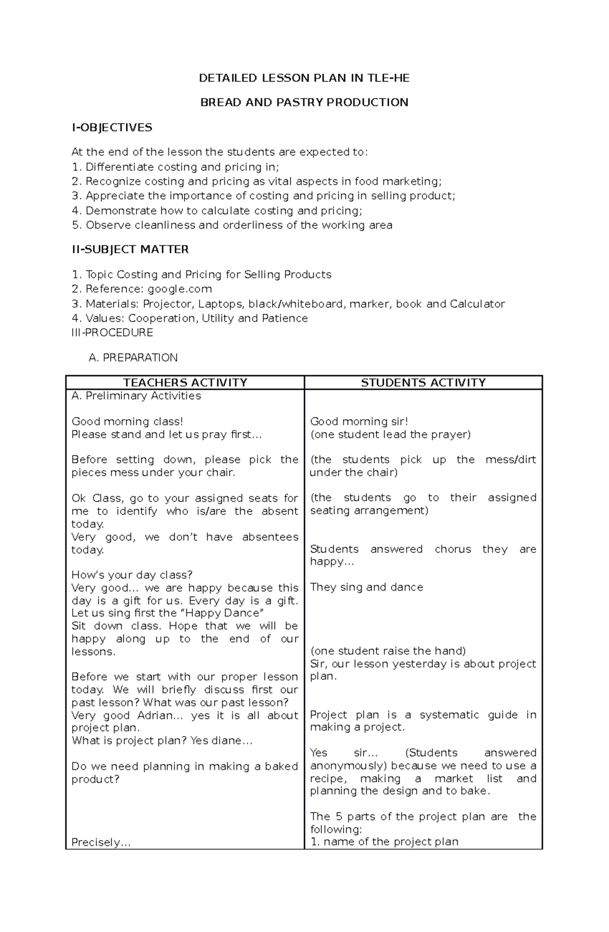 Detailed Lesson PLAN IN TLE Bread and Pastry Production DETAILED