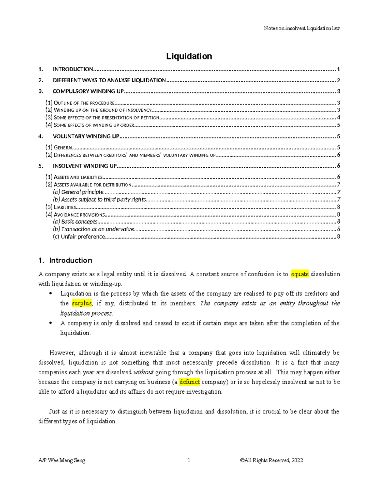 Notes on insolvent liquidation - Liquidation 1. - Studocu
