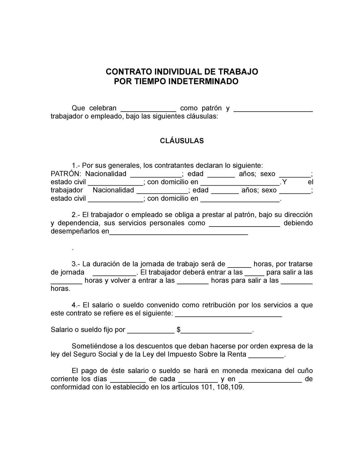 Contrato Indeterminado Laboral Actualizado Contrato Individual De Trabajo Por Tiempo 0982