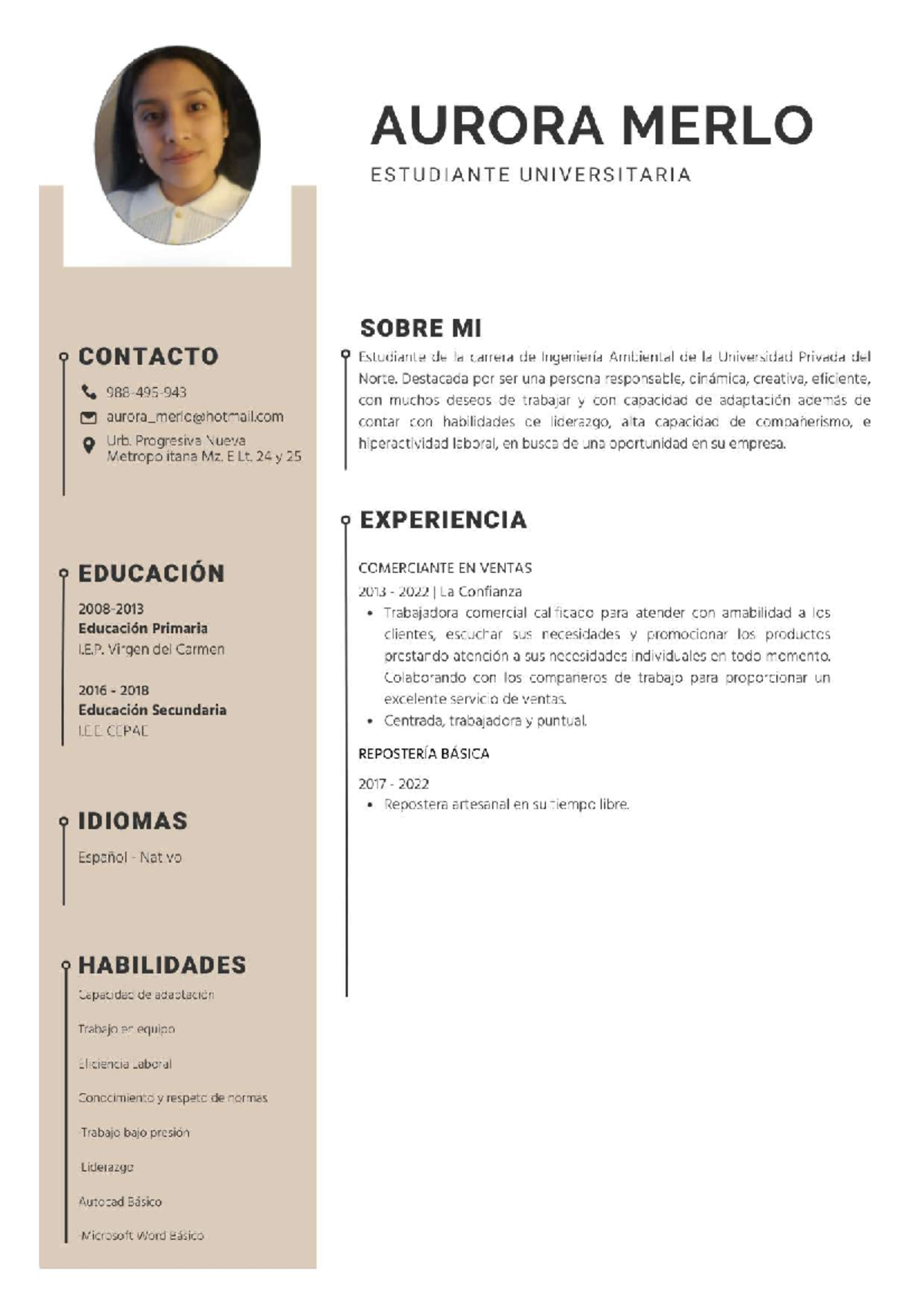 Curriculum profesional color beige - Tesis 1 - Studocu