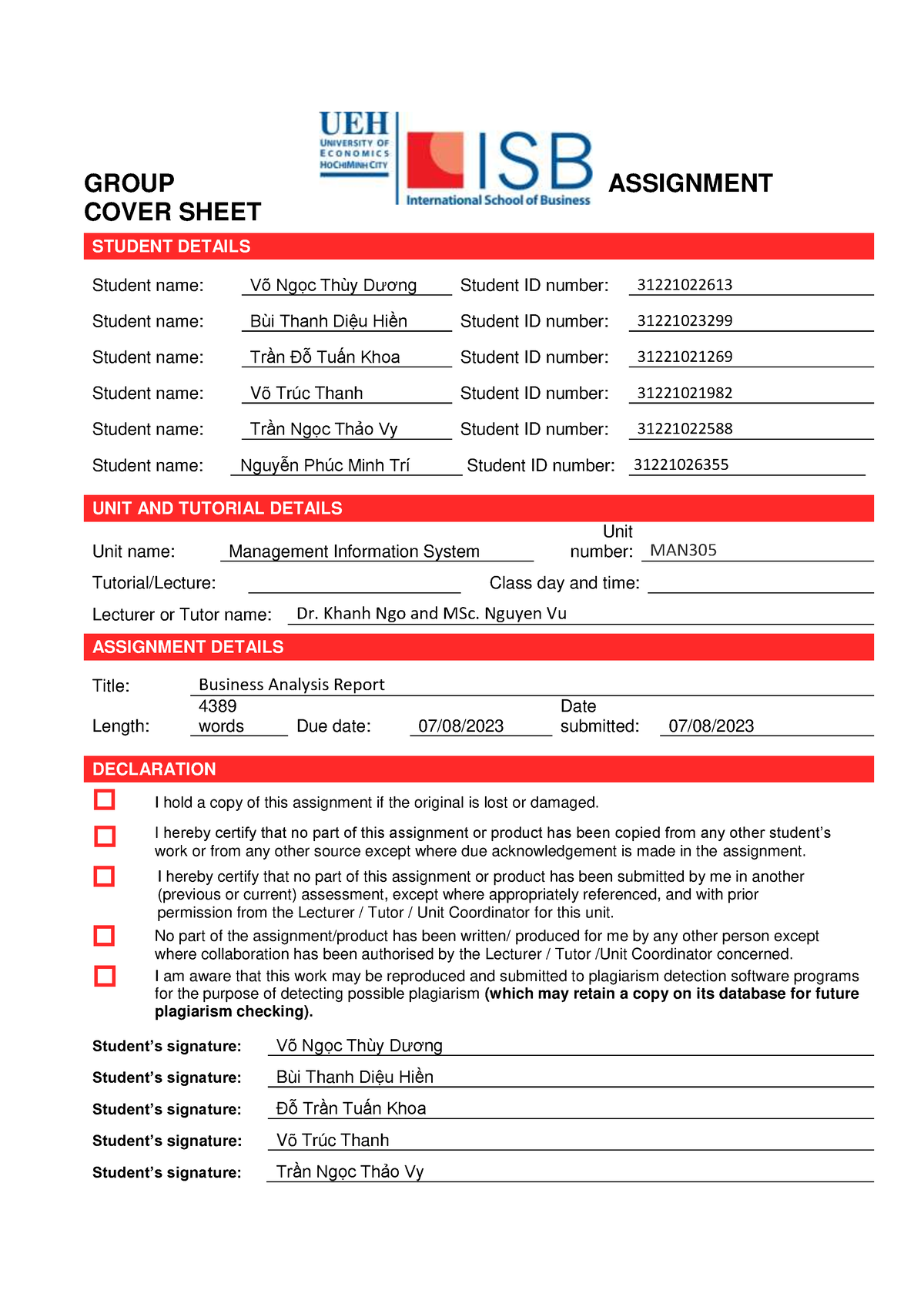 griffith group assignment cover sheet