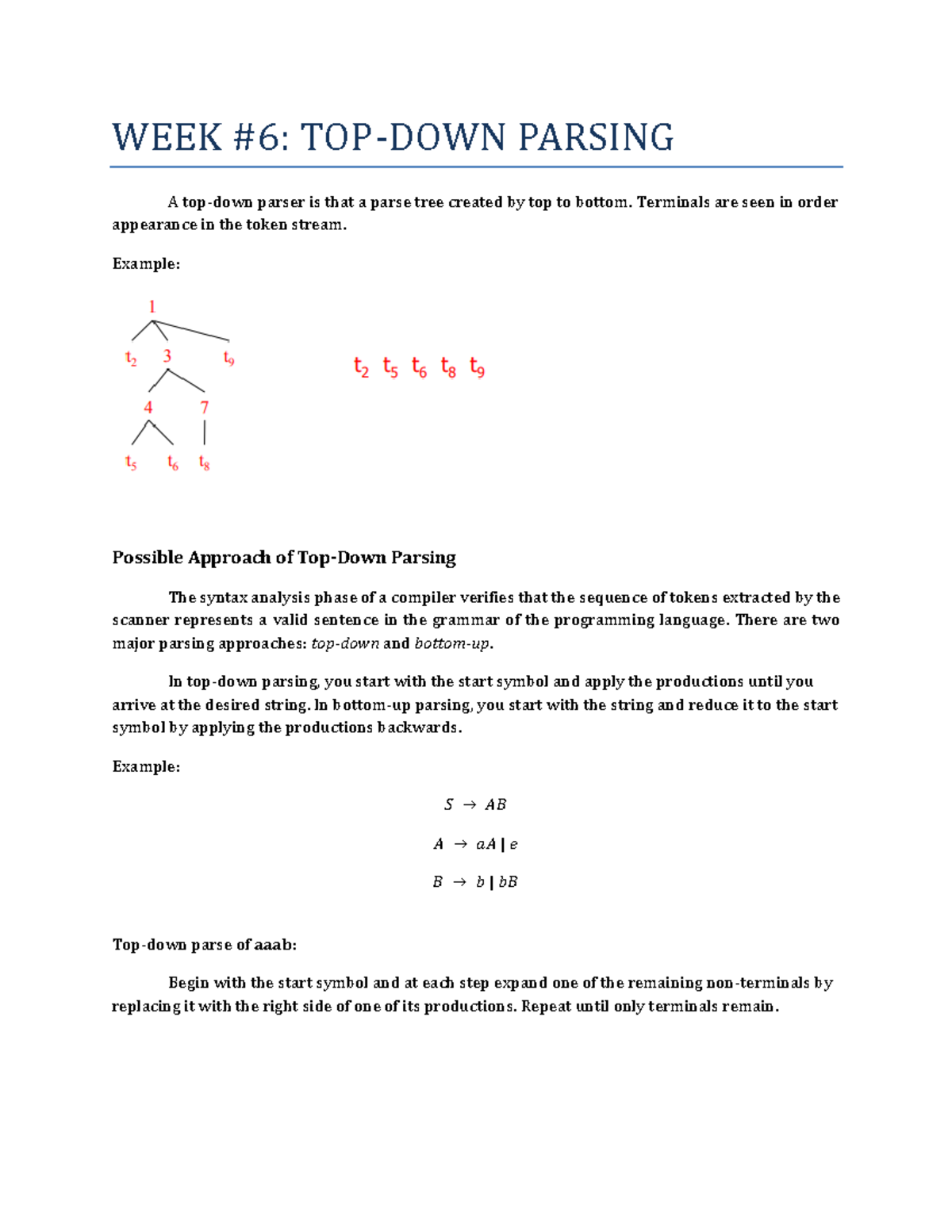 Week-6 Top-Down Parsing (Part 1) - WEEK #6: TOP-DOWN PARSING A top-down ...