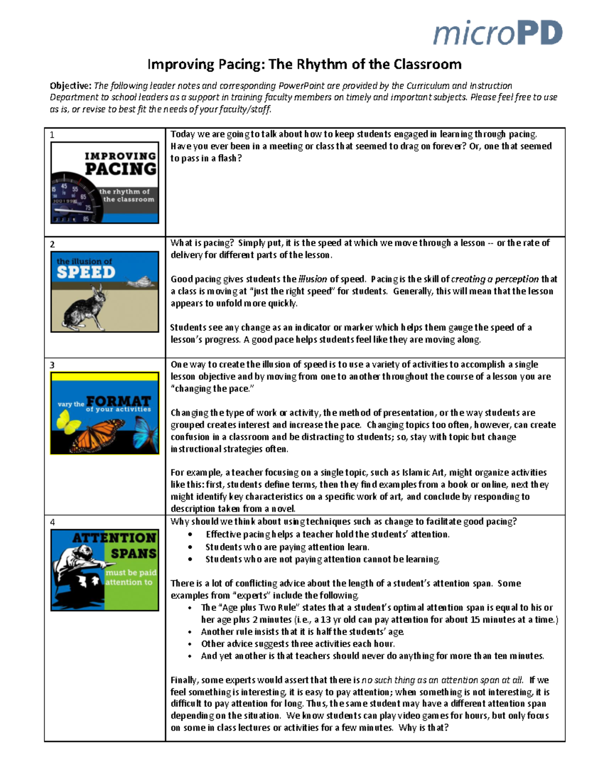 Pacing-Leader Notes-final - Improving Pacing: The Rhythm of the ...