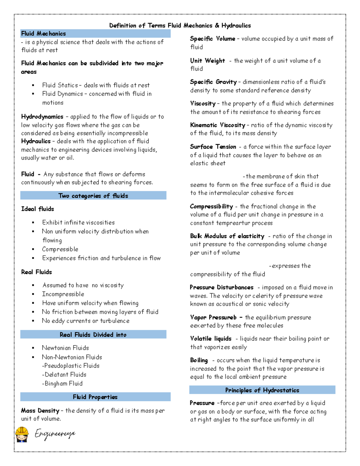 Fluid Mechanics AND Hydraulics Terms Definition of Terms Fluid
