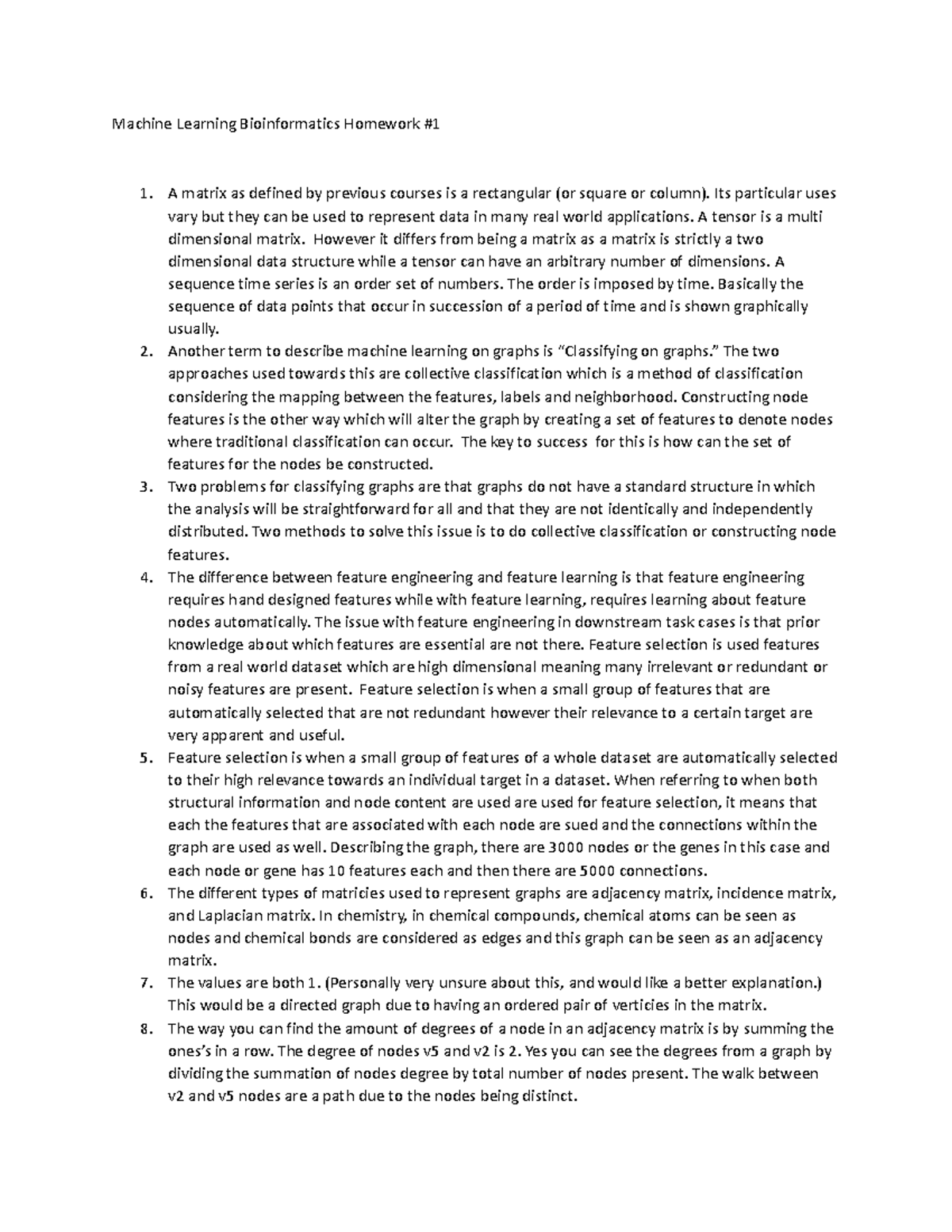 Machine Learning Bioinformatics Homework 1 - A matrix as defined by ...
