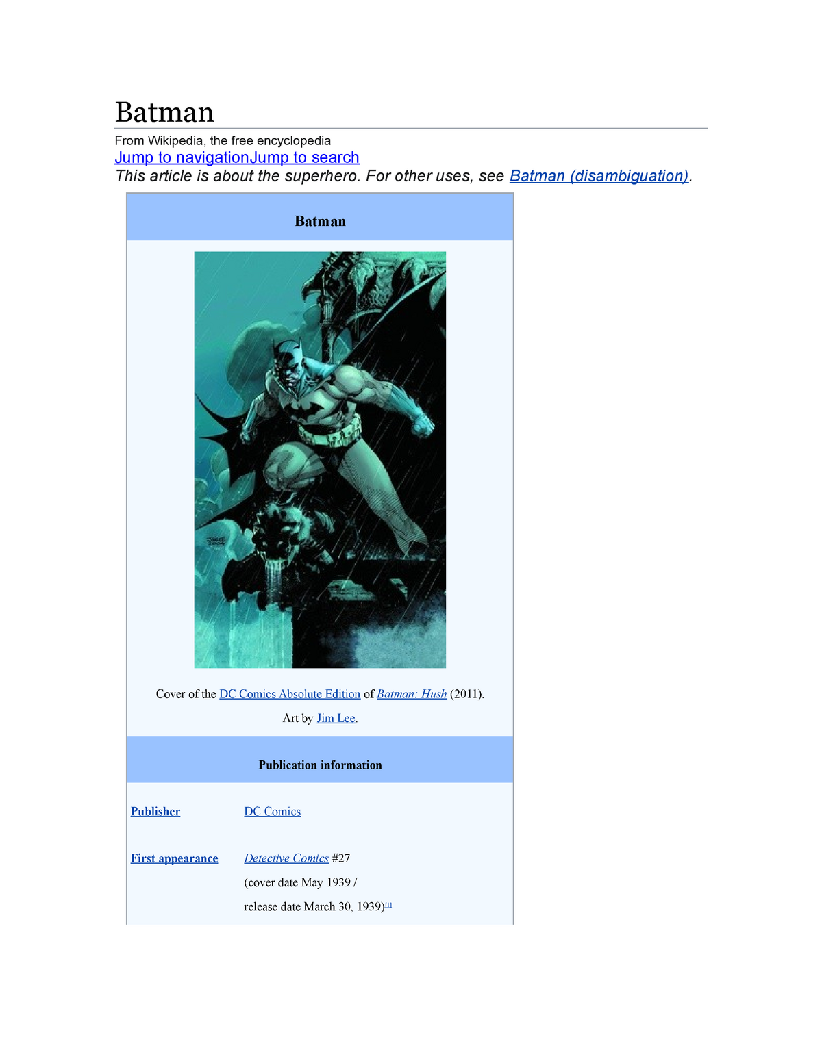 Batman personaje de serie - Batman From Wikipedia, the free encyclopedia  Jump to navigation Jump to - Studocu
