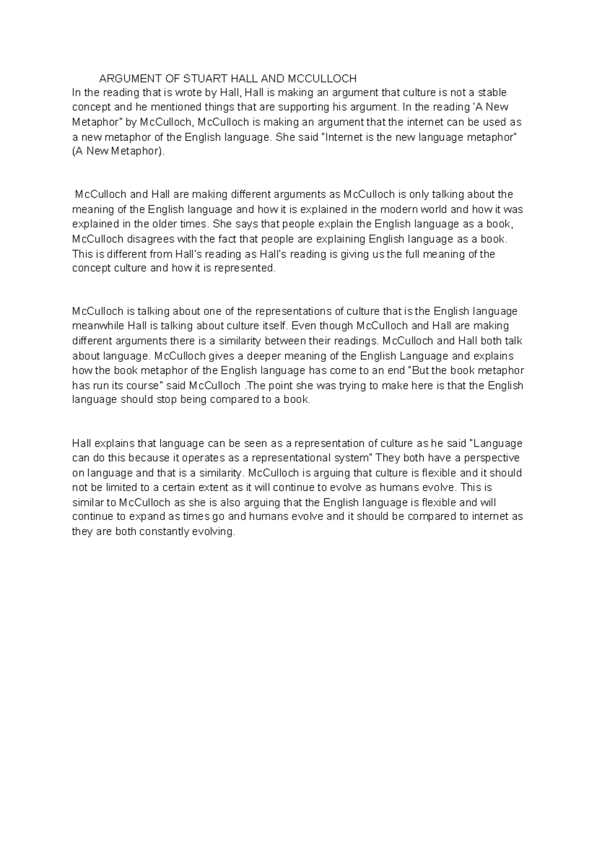 Argument of Stuart Hall and Mc Culloch - ARGUMENT OF STUART HALL AND ...