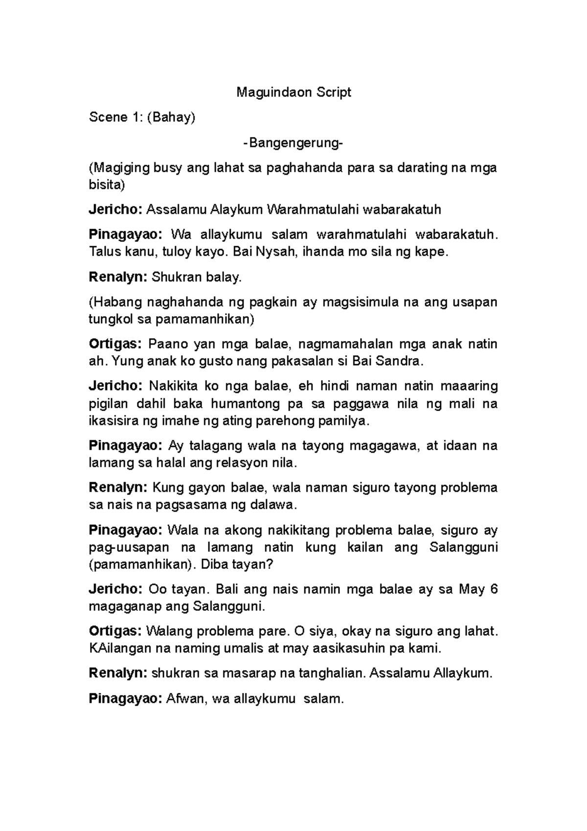 Maguindaon-Script - Theater script - Maguindaon Script Scene 1: (Bahay ...