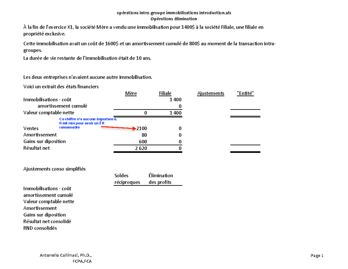 Ex Intragroupe Immo Opérations Intra ­‐groupe Immobilisations