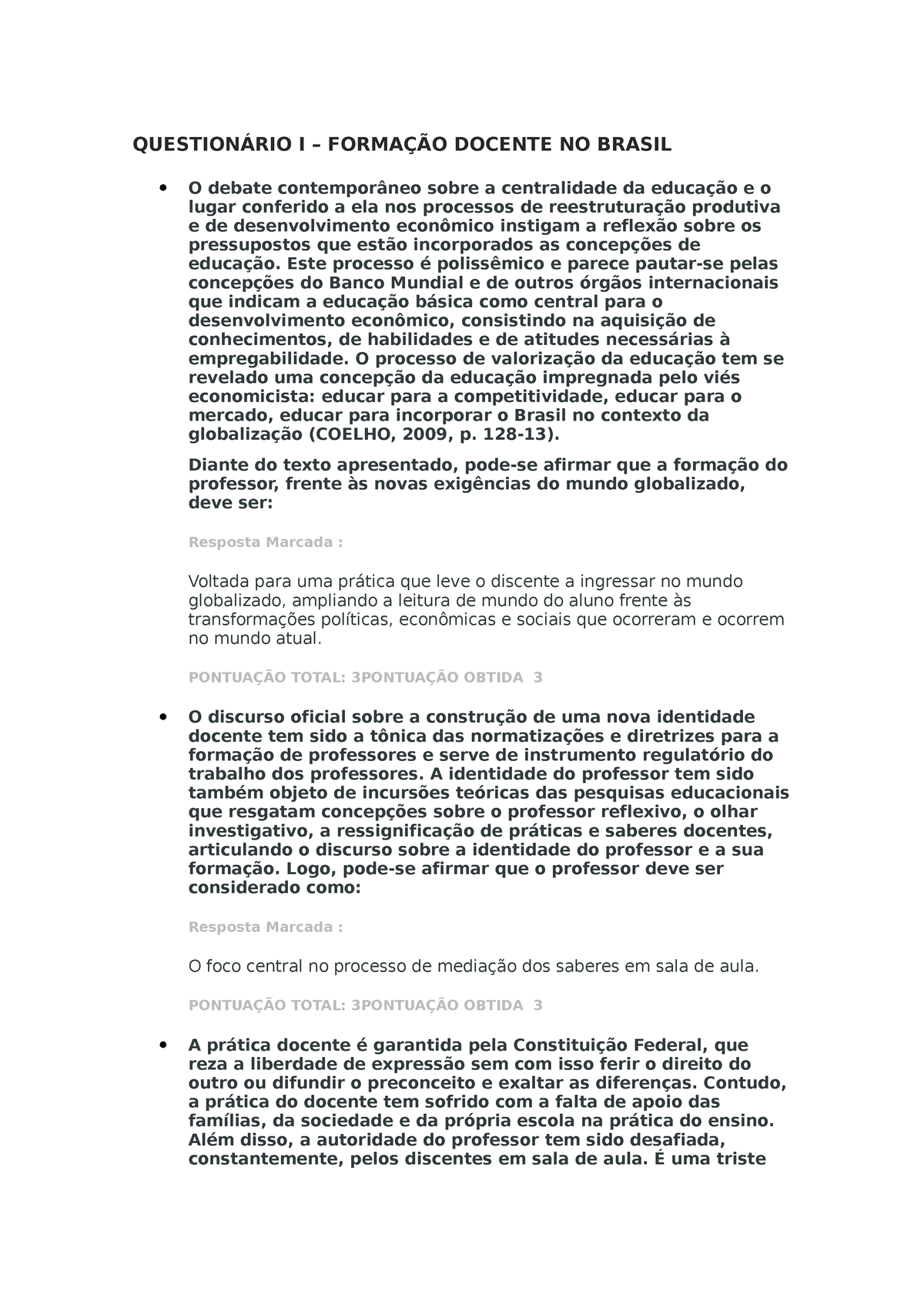 Respostas ao questionário investigativo: Concepção sobre a relação