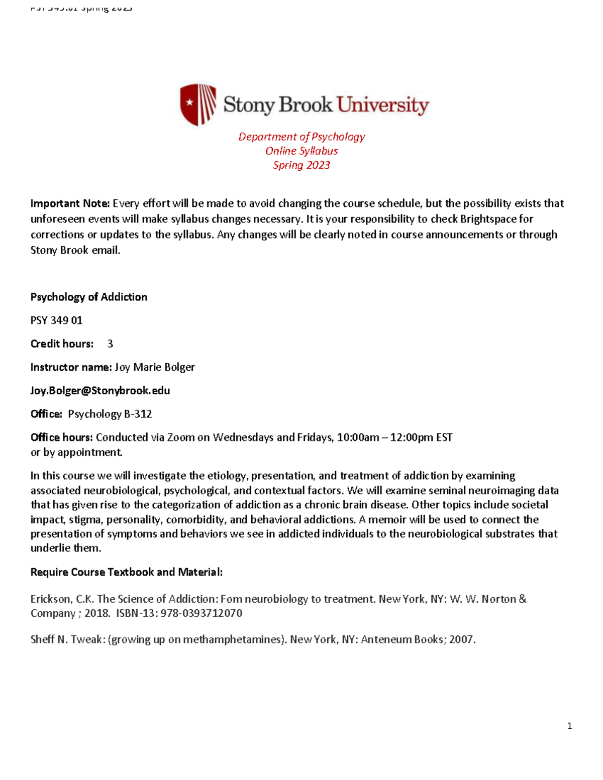 PSY 349 Syllabus Spring 2023 - PSY 349 Spring 2023 Department of ...