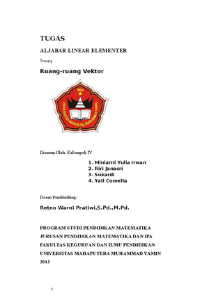 Tugas Aljabar Linear Elementer Tentang R Studocu