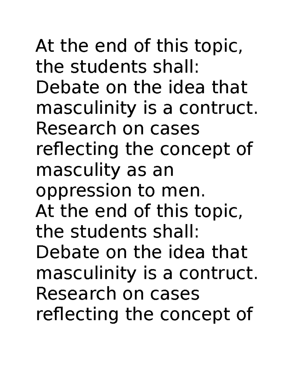 Module IV Week 15 Men And Masculinity - At The End Of This Topic, The ...