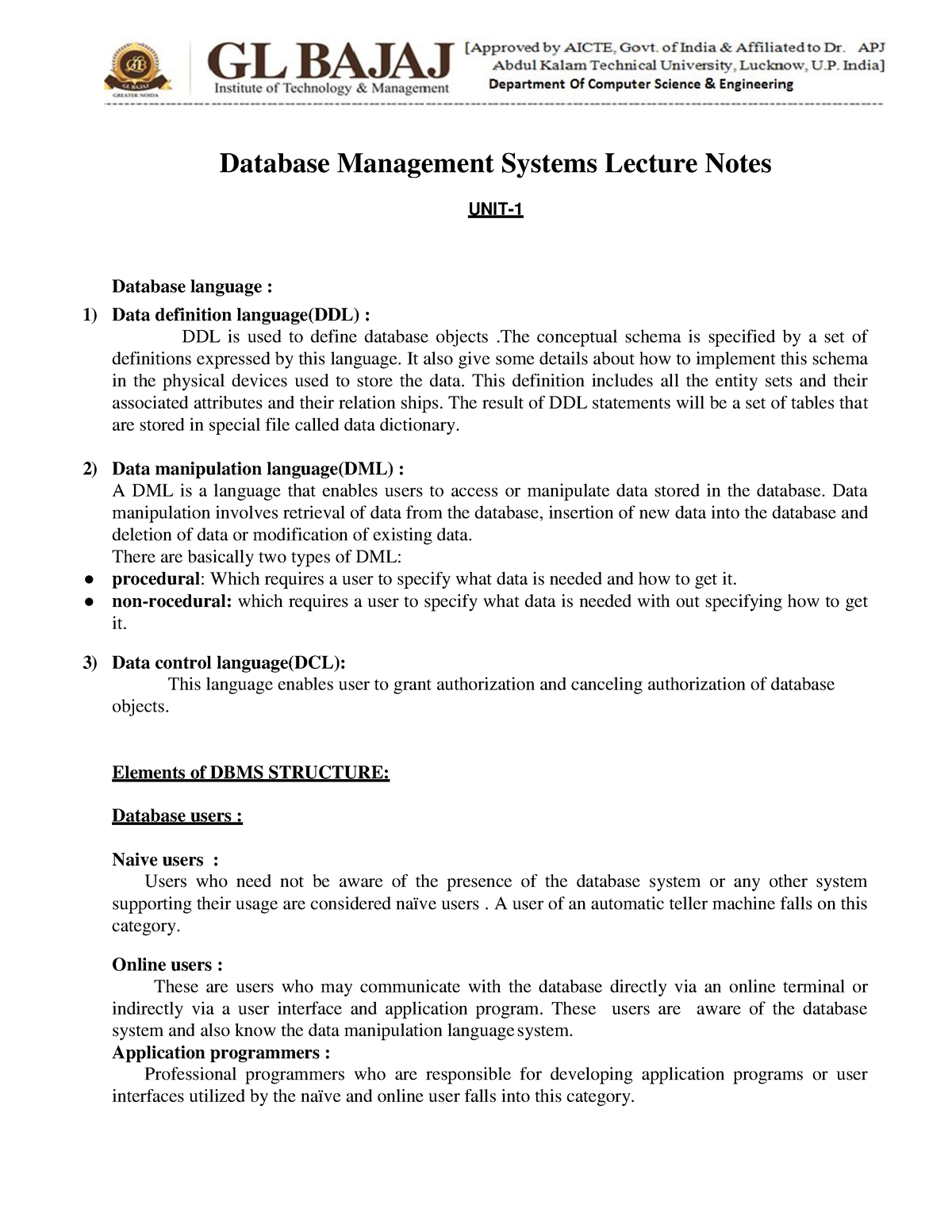 DBMS 3 - DBMS Notes - Database Management Systems Lecture Notes UNIT ...