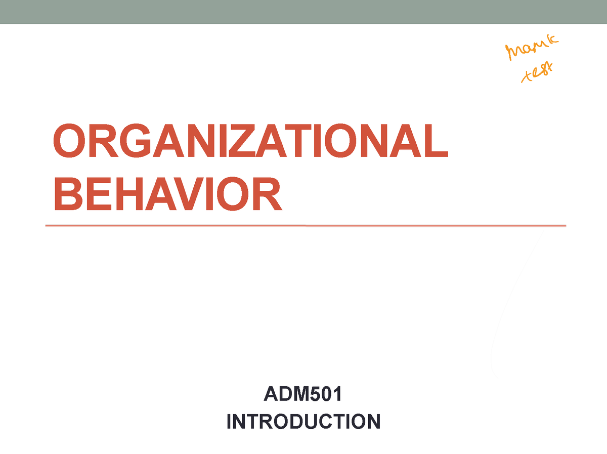 Chapter 1 Introduction OF OB - ORGANIZATIONAL BEHAVIOR ADM INTRODUCTION ...