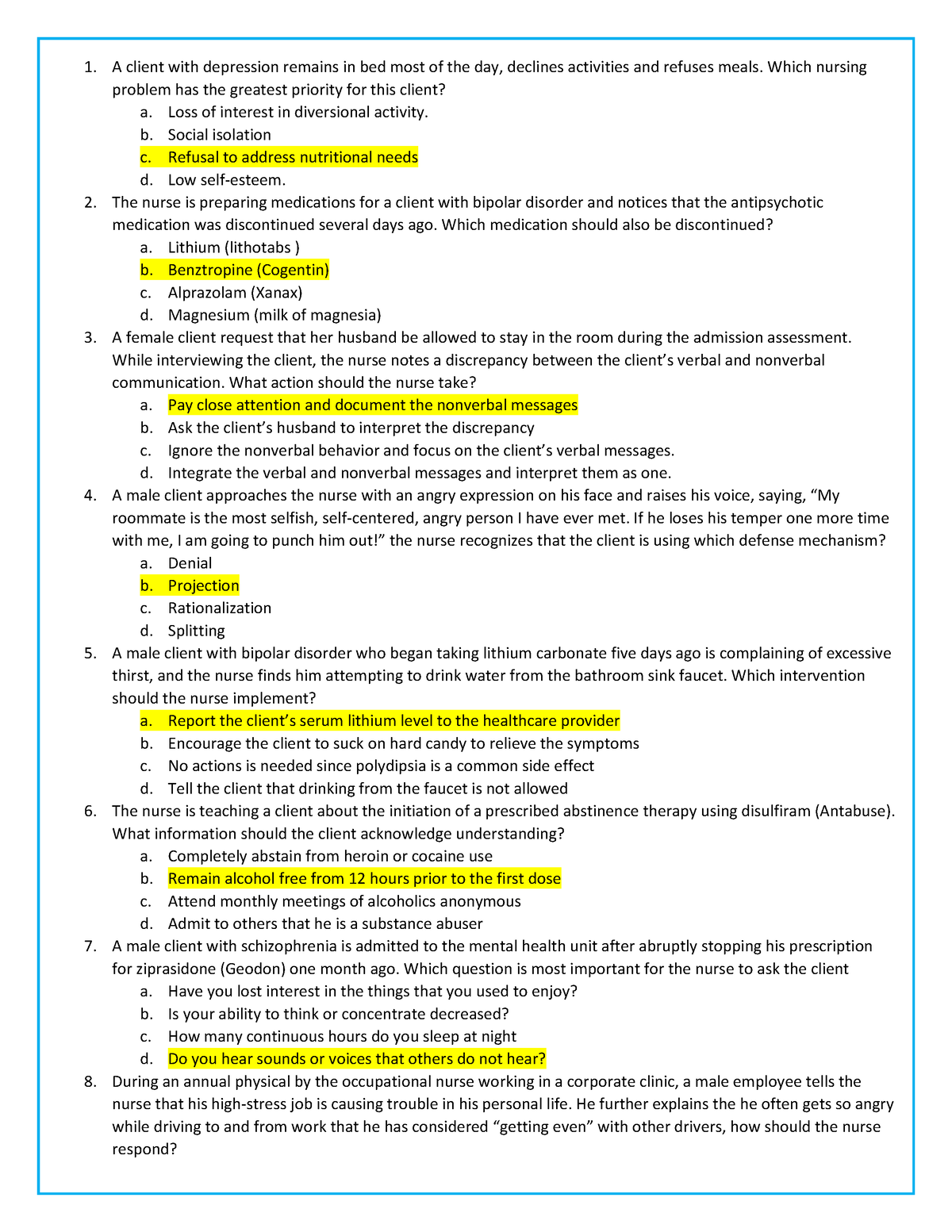 Mental health Nursing Med Surge Study Notes Med surge Notes - A client ...