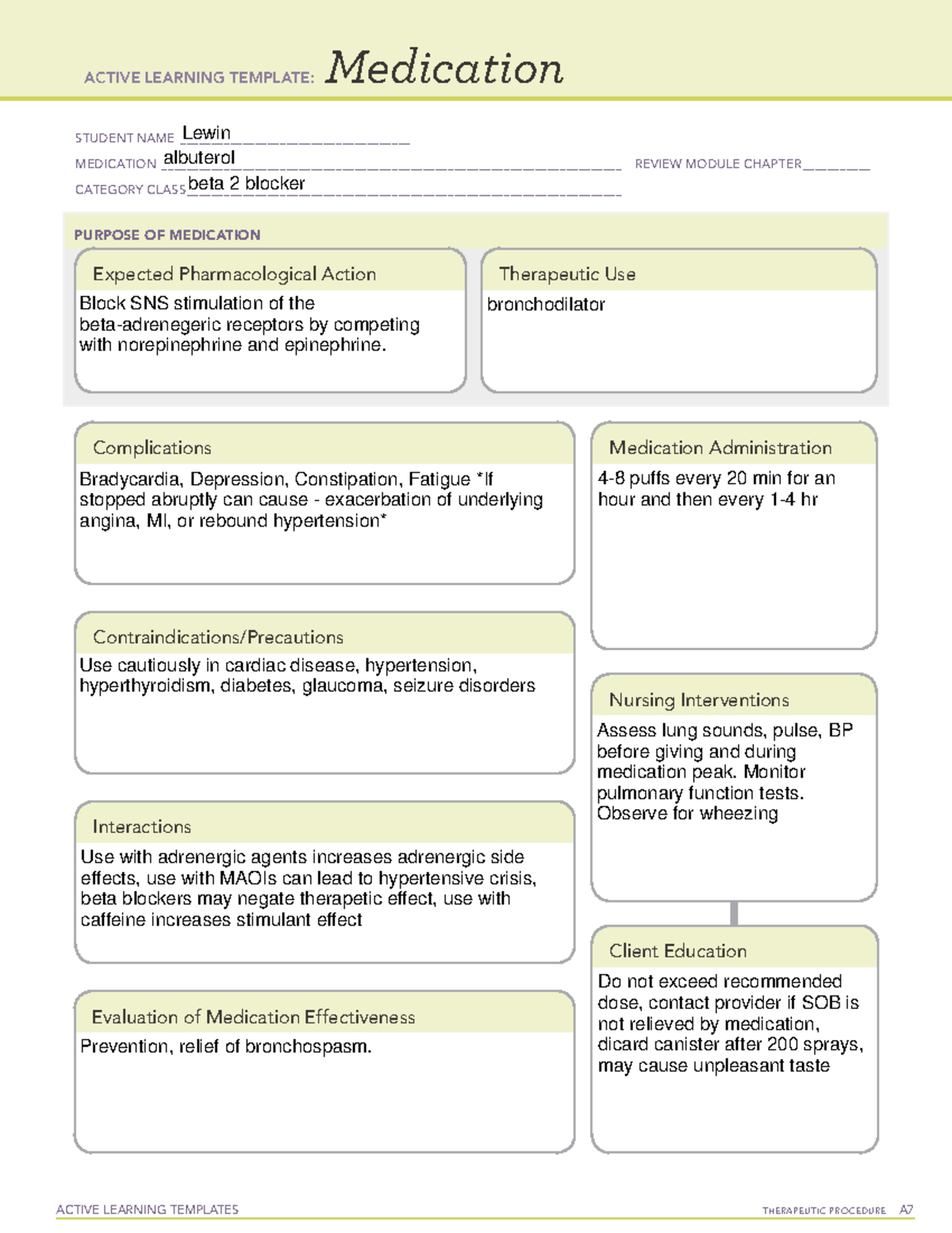 Med Card Beta Blocker - ACTIVE LEARNING TEMPLATES THERAPEUTIC PROCEDURE ...