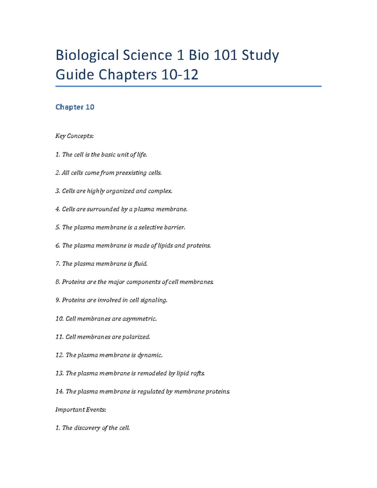 Biological Science 1 Bio 101 Study Guide Chapters 10-12 - All Cells ...