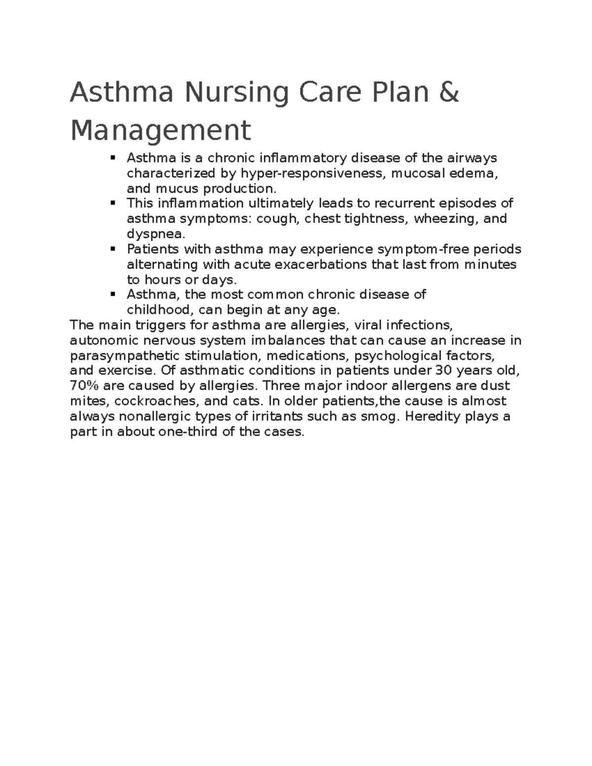 Asthma Nursing Care Plan - This inflammation ultimately leads to ...