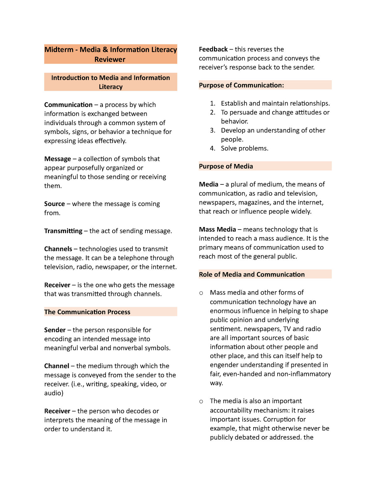 Midterm Media & Information Literacy Reviewer Midterm Media