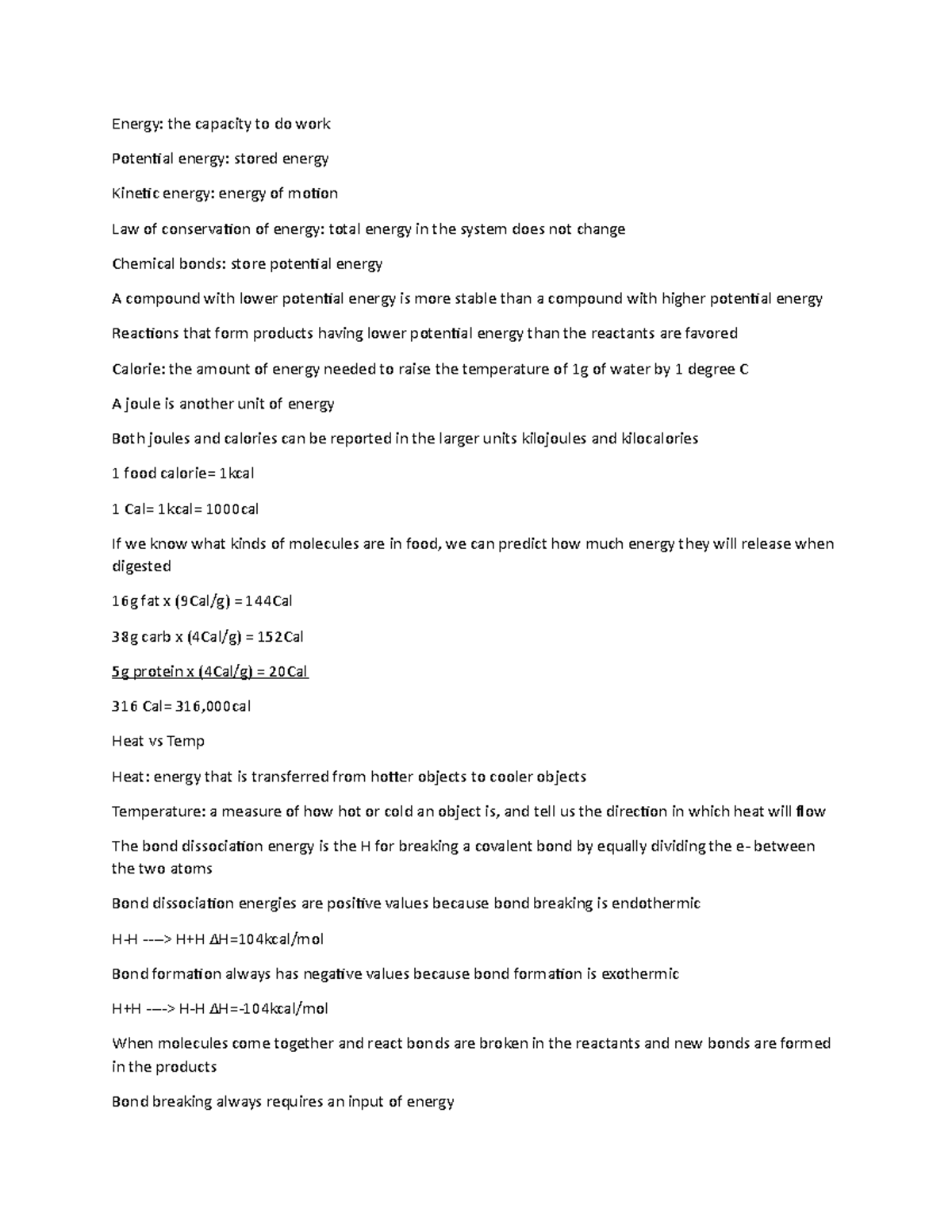 Chem notes 6 - Energy: the capacity to do work Potential energy: stored ...