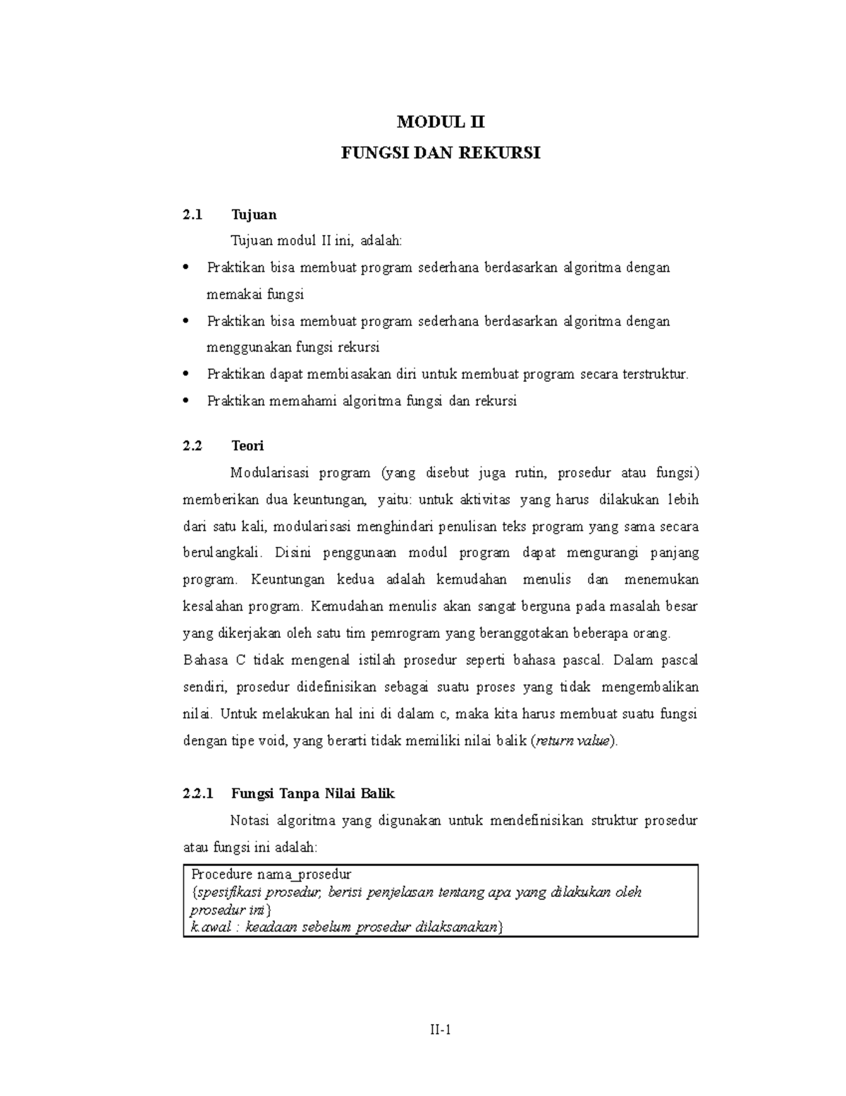 Modul-ii Fungsi Dan Rekursi - MODUL II FUNGSI DAN REKURSI 2 Tujuan ...