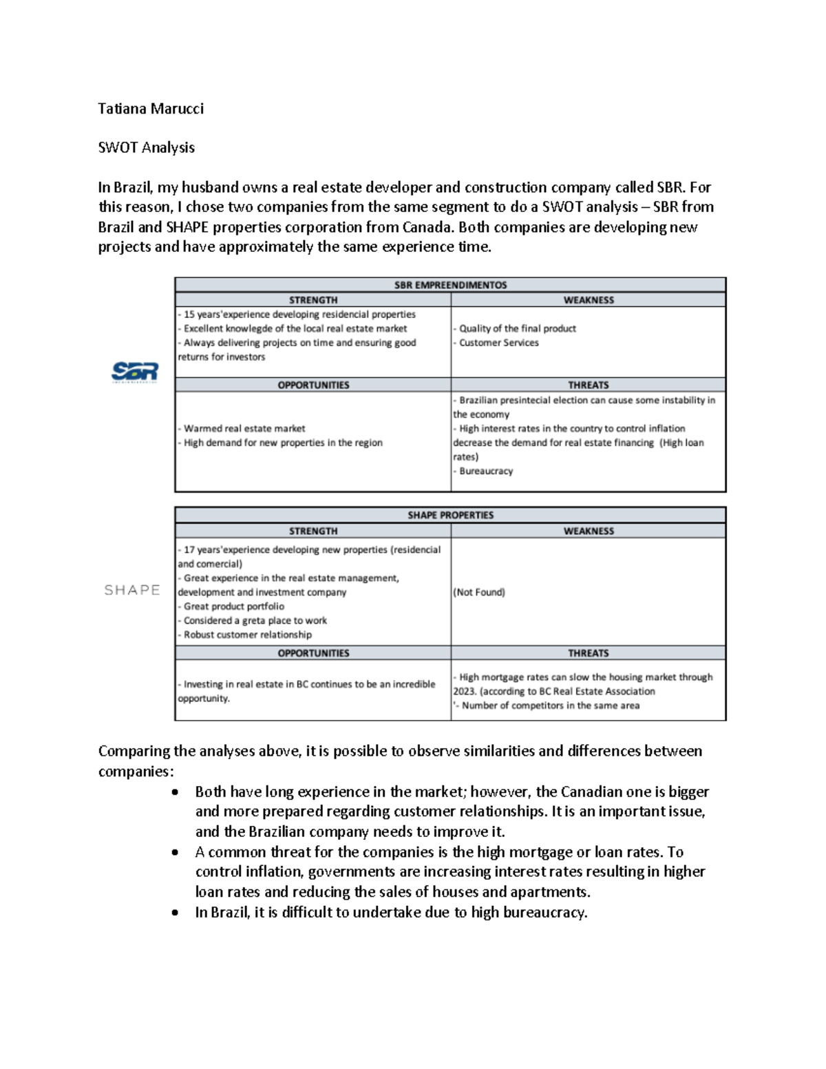 Swot Analysis - Tatiana Marucci - Tatiana Marucci Swot Analysis In 