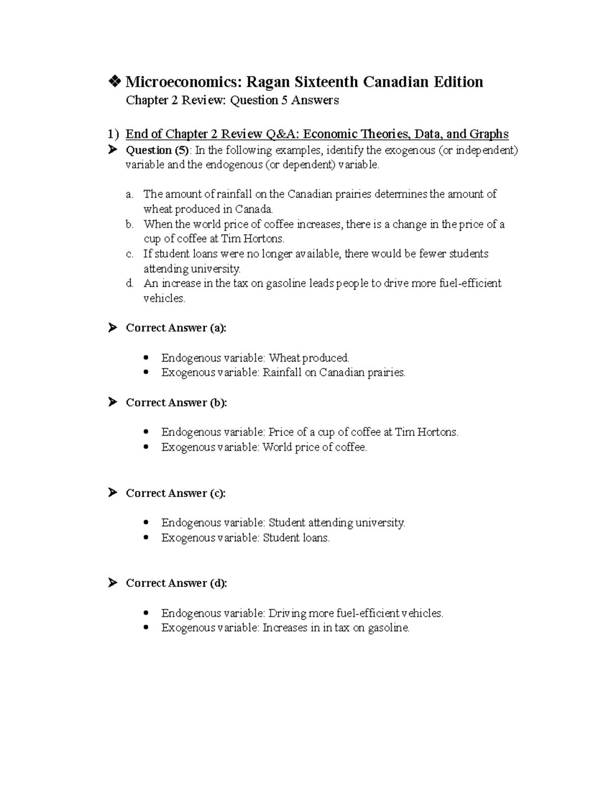 Microeconomics End of Chapter 2 Review Answers - Microeconomics: Ragan ...